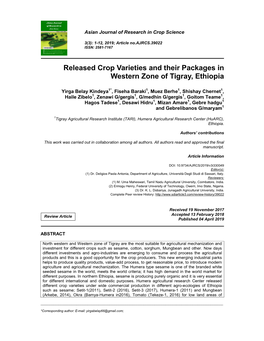 Released Crop Varieties and Their Packages in Western Zone of Tigray, Ethiopia