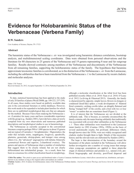 Evidence for Holobaraminic Status of the Verbenaceae (Verbena Family)