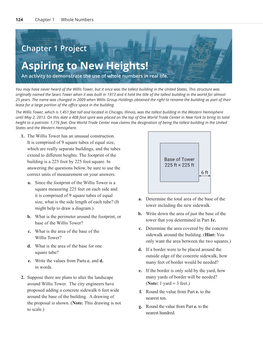 Chapter 1 Project Aspiring to New Heights! an Activity to Demonstrate the Use of Whole Numbers in Real Life