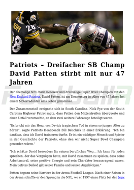 Patriots – Dreifacher SB Champ David Patten Stirbt Mit Nur 47 Jahren