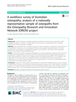 A Workforce Survey of Australian Osteopathy: Analysis of a Nationally