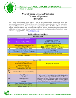 Year of Grace Liturgical Calendar Diocese of Syracuse 2019-2020