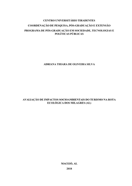 Avaliação De Impactos Socioambientais Do Turismo Na Rota Ecológica Dos Milagres (Al)