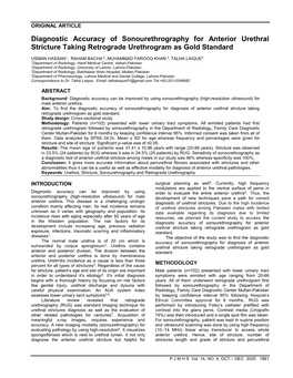 Diagnostic Accuracy of Sonourethrography for Anterior Urethral Stricture Taking Retrograde Urethrogram As Gold Standard