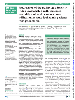 Progression of the Radiologic Severity Index Is Associated with Increased Mortality and Healthcare Resource Utilisation in Acute Leukaemia Patients with Pneumonia