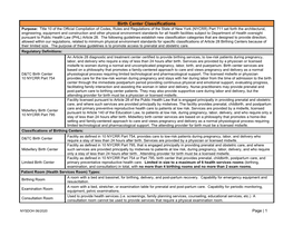 Birth Center Classification Guidelines