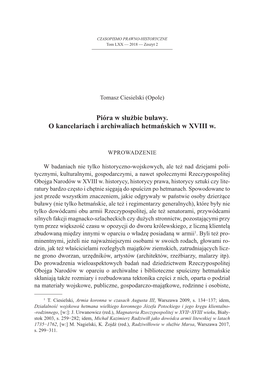 Pióra W Służbie Buławy. O Kancelariach I Archiwaliach Hetmańskich W XVIII W