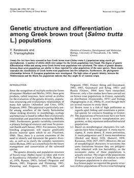 Among Greek Brown Trout (Salmo Trutta L.) Populations