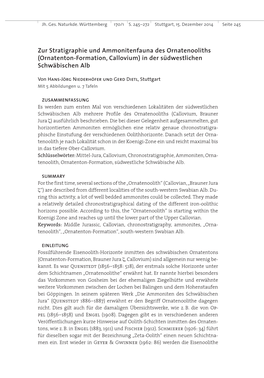 Ornatenton-Formation, Callovium) in Der Südwestlichen Schwäbischen Alb