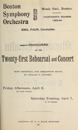 Boston Symphony Orchestra Concert Programs, Season 13, 1893-1894
