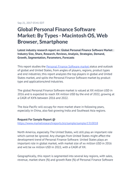 Global Personal Finance Software Market: by Types - Macintosh OS, Web Browser, Smartphone