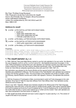 Proposal to Encode Four Latin Letters for Janalif