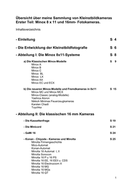 Übersicht Über Meine Sammlung Von Kleinstbildkameras Erster Teil: Minox 8 X 11 Und 16Mm- Fotokameras