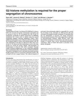 G2 Histone Methylation Is Required for the Proper Segregation of Chromosomes