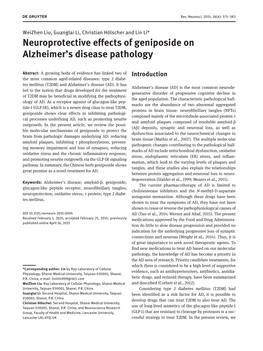 Neuroprotective Effects of Geniposide on Alzheimer's Disease Pathology