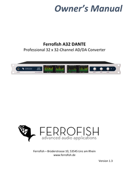 Owner's Manual Ferrofish A32 DANTE