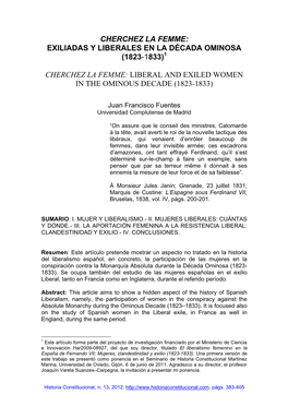 Exiliadas Y Liberales En La Década Ominosa (1823-1833)1