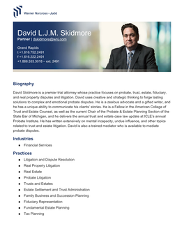 David L.J.M. Skidmore Partner | Dskidmore@Wnj.Com