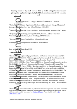 Dispersals and Host Shifts by Double Dating of Host and Parasite Phylogenies: Application in Proctophyllodid Feather Mites Associated with Passerine Birds