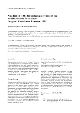 An Addition to the Tonnoidean Gastropods of the Middle Miocene Paratethys: the Genus Pisanianura Rovereto, 1899