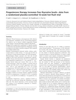 Progesterone Therapy Increases Free Thyroxine Levels—Data from a Randomized Placebo-Controlled 12-Week Hot ﬂush Trial