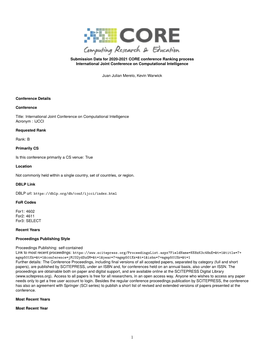 Submission Data for 2020-2021 CORE Conference Ranking Process International Joint Conference on Computational Intelligence Juan