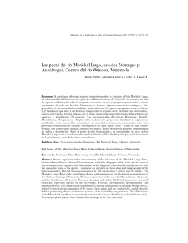 Los Peces Del Río Morichal Largo, Estados Monagas Y Anzoátegui, Cuenca Del Río Orinoco, Venezuela