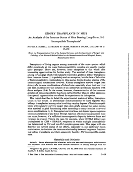 KIDNEY TRANSPLANTS in MICE an Analysis of the Immune Status of Mice Bearing Long-Term, H-2 Incompatible Transplants*