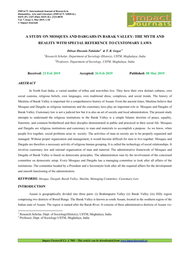 A Study on Mosques and Dargahs in Barak Valley: the Myth and Reality with Special Reference to Customary Laws