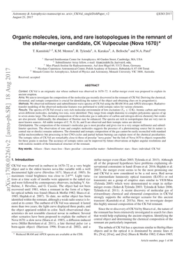 Organic Molecules, Ions, and Rare Isotopologues in the Remnant of The