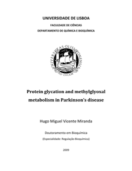 Protein Glycation and Methylglyoxal Metabolism in Parkinson's Disease