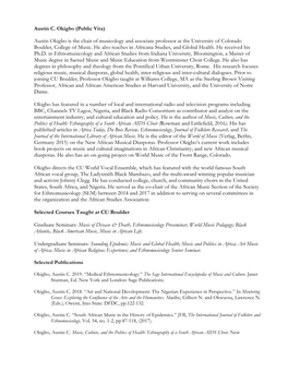 Austin Okigbo Is the Chair of Musicology and Associate Professor at the University of Colorado Boulder, College of Music