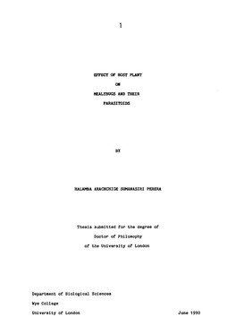 I!Ilct of HOST PLANT on MEALYBUGS and THEIR