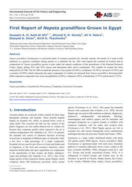 First Report of Nepeta Grandiflora Grown in Egypt