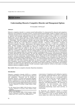 Review Article Understanding Obsessive Compulsive Disorder