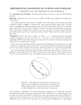 DIFFERENTIAL GEOMETRY of CURVES and SURFACES 7. Geodesics and the Theorem of Gauss-Bonnet 7.1