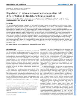 Regulation of Extra-Embryonic Endoderm Stem Cell Differentiation by Nodal and Cripto Signaling Marianna Kruithof-De Julio1,2, Mariano J