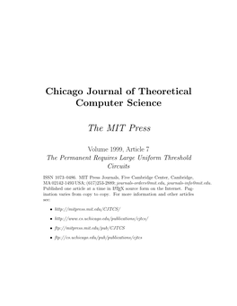 Chicago Journal of Theoretical Computer Science the MIT Press