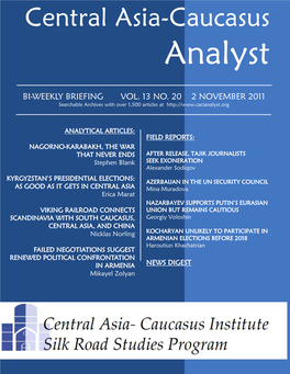 Central Asia-Caucasus Analyst Vol 13, No 20