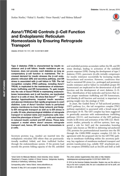 Asna1/TRC40 Controls B-Cell Function and Endoplasmic Reticulum Homeostasis by Ensuring Retrograde Transport