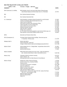 RUTH Mcevoy COLLECTION 1 6/26/03 - 1/11/04 72.5 Hours 97 Pages 5,691 Lines SUBJECT TEXT DATE