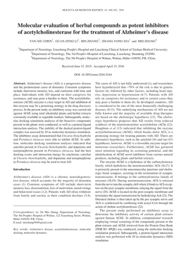 Molecular Evaluation of Herbal Compounds As Potent Inhibitors of Acetylcholinesterase for the Treatment of Alzheimer's Disease