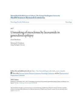 Unmasking of Myoclonus by Lacosamide in Generalized Epilepsy Daniel Birnbaum