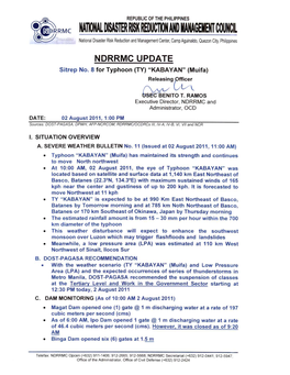 NDRRMC Update Sitrep No 8 for TY KABAYAN 2 Aug 2011