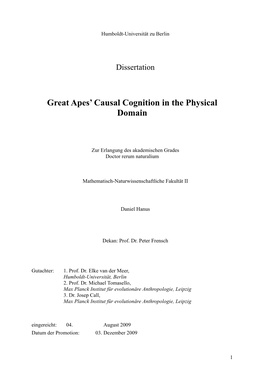 Great Apes`Causal Cognition in the Physical Domain