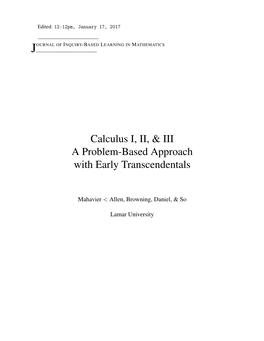 Calculus I, II, & III a Problem-Based Approach with Early Transcendentals