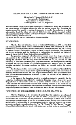 Production of Radionuclides in Nuclear Reactor