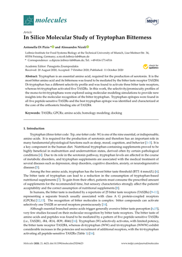 In Silico Molecular Study of Tryptophan Bitterness