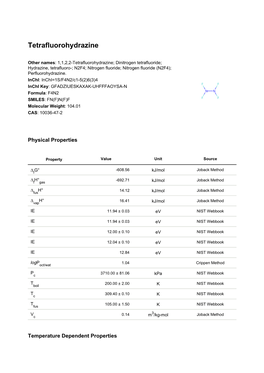 Tetrafluorohydrazine Datasheet