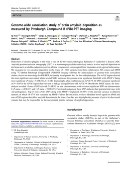 Genome-Wide Association Study of Brain Amyloid Deposition As Measured by Pittsburgh Compound-B (Pib)-PET Imaging